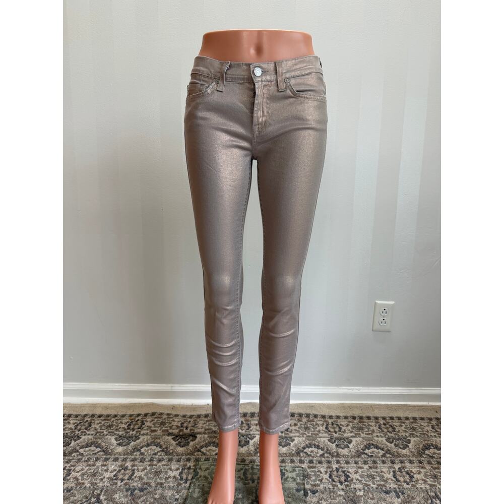 7 FOR ALL MANKIND Women’s Metallic Rose Gold Skinny Jeans Sz 26